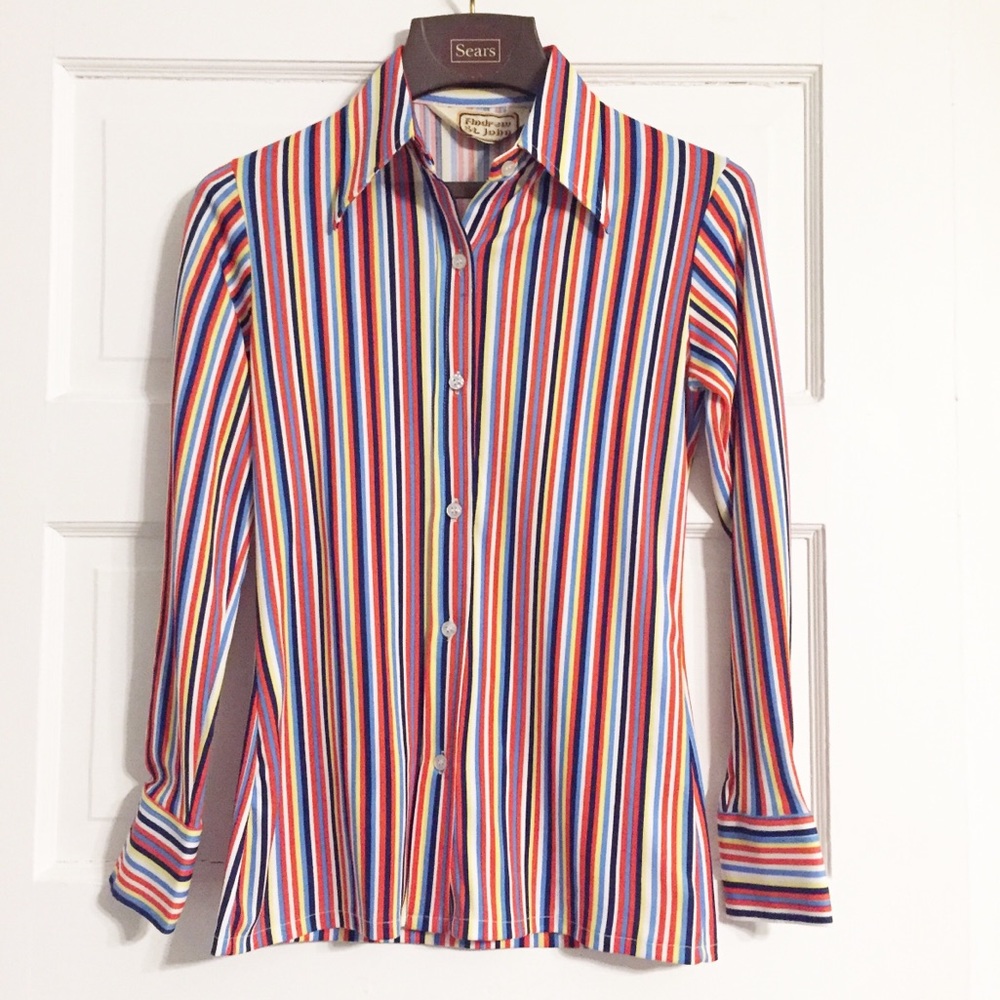 Vintage 70s Andrew St. John Rainbow Stripe Blouse